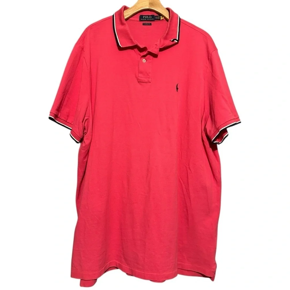 Polo Ralph Lauren Size XXL Red Striped Collar Arm Band Short Sleeve Polo Shirt
